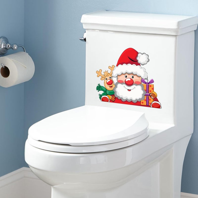Iprokiu Christmas Toilet Sticker Funny Christmas Santa Claus Snowman Elf Toilet Seat Cover Decoration Waterproof Toilet Seat Lid Decal Bathroom Wall Sticker (Santa Claus and Elk) - Image 2